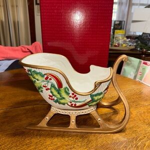 Fitz and Floyd Gold and Green Holiday Sleigh